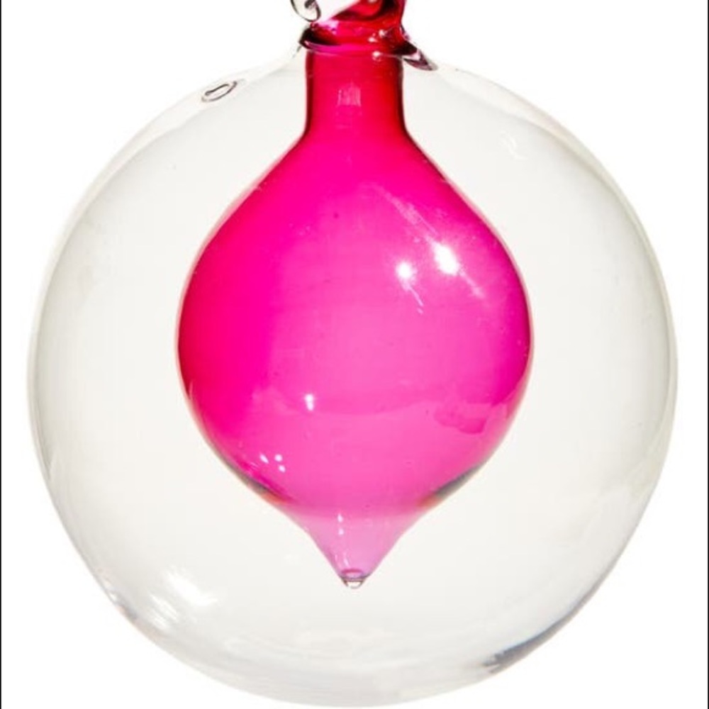 DOUBLE GLASS DIP BALL ORNAMENT IN PINK SHOCK NEW - Picture 4 of 4